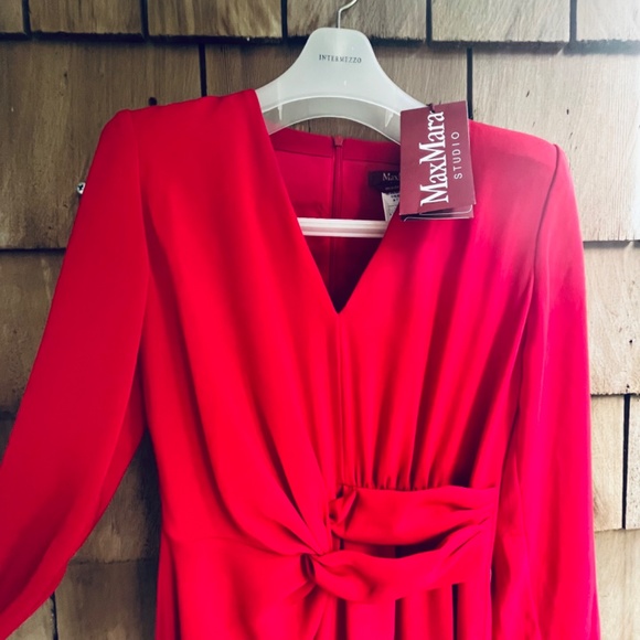 MaxMara ๐ฎ๐น Studio Mammola Draped Red Cady Designer Dress - Picture 14 of 15